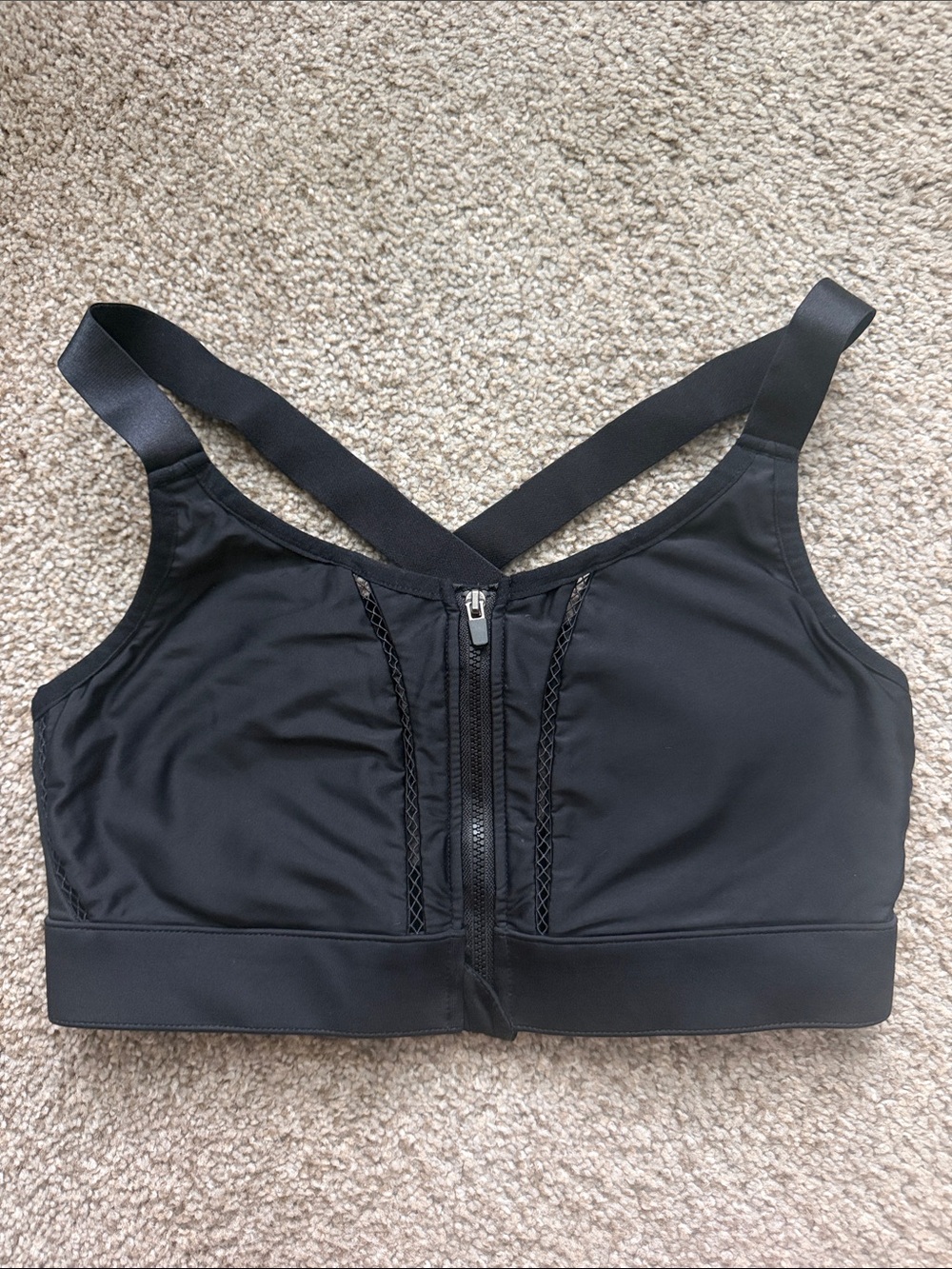 Fabletics Black Front-Zip High-Support Sports Bra with Crisscross Straps